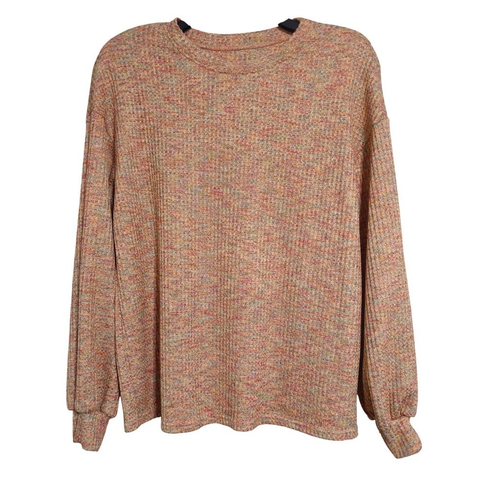 Multicolor Space Dye Waffle Knit Long Sleeve Crew Neck Top‎ Small